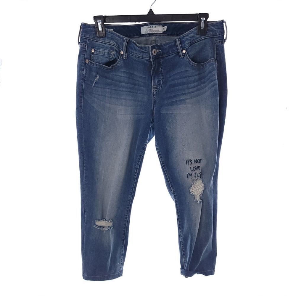 torrid Faded Blue Distressed Cropped Jeans with Side Panel